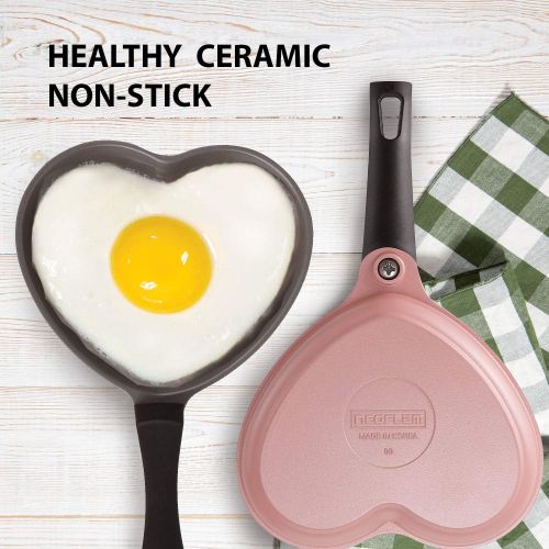  Neoflam 5.5 Ceramic Nonstick Little Shaped, Frying Griddle Pan, Shaper Mini Pancake Waffle Maker with Heat Resistant Handle for Breakfast Scrambled Egg, Grilled Cheese, Pink Heart