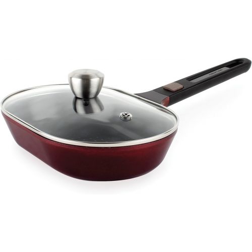  Neoflam MyPan 6-Piece Ceramic Non-Stick Cookware Set with Detachable Handle, Ruby Red, Glass Lids