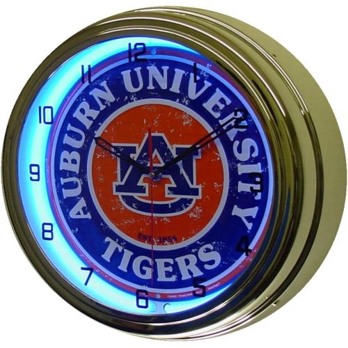  NeonClockPro Auburn University Tigers Logo Sign Neon Lighted Wall Clock Chrome Blue