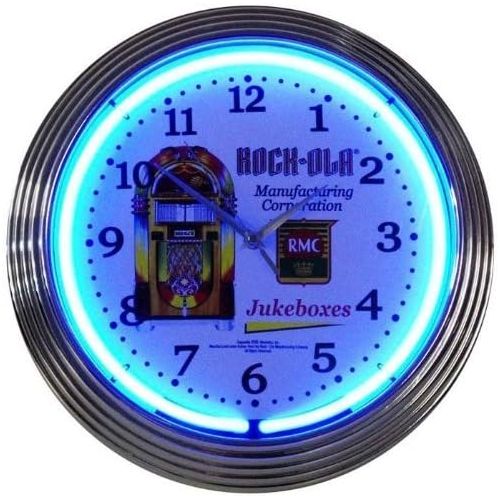  Neonetics Retro Rock-Ola Blue Jukebox Neon Wall Clock, 15-Inch