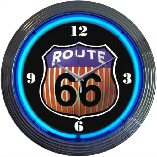  Neonetics Cars and Motorcycles Route 66 Round Neon Wall Clock, 15-Inch