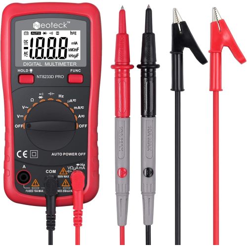  [아마존 핫딜]  [아마존핫딜]Neoteck Auto Ranging Digital Multimeter AC/DC Voltage Current Ohm Capacitance Frequency Diode Transistor Audible Continuity, Multi Tester with Backlit LCD-- Red