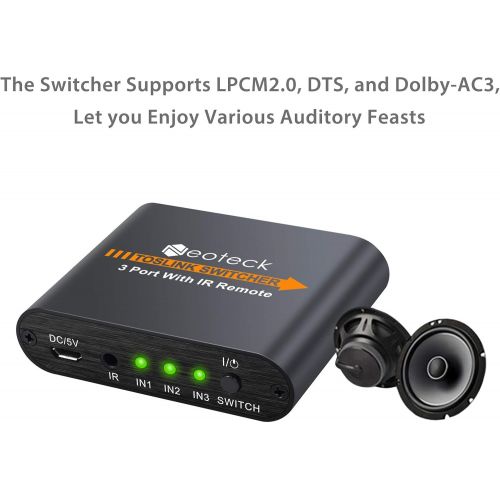  [아마존베스트]Neoteck 3 Port Toslink Switch Digital Optical Audio Switcher with IR Remote Control Supported Dolby-AC3 DTS LPCM2.0 for PS3 PS4 Xbox Blu-Ray Player PC to AV Amplifier Speaker