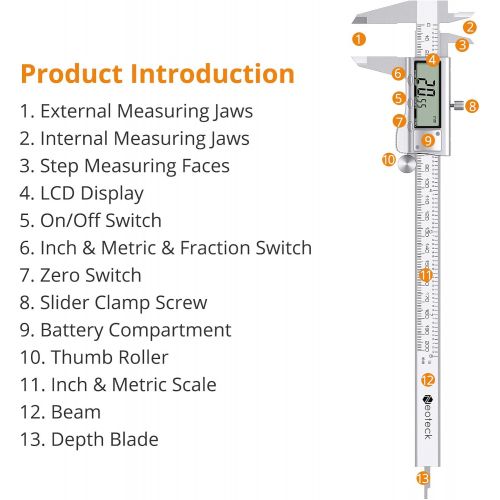  [아마존베스트]Neoteck 8 inch Digital Caliper, Stainless Electronic Calipers Measuring Tool, Fractions/inch/Millimeter Conversion - [Upgrade]