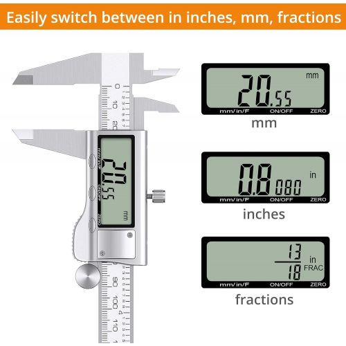  [아마존베스트]Neoteck 8 inch Digital Caliper, Stainless Electronic Calipers Measuring Tool, Fractions/inch/Millimeter Conversion - [Upgrade]