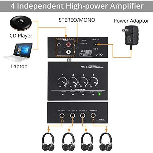  [아마존베스트]Neoteck Portable 4 Channel Stereo Headphone Amplifier - Professional Multi-Channel Mini Headphone Splitter Amplifier with Symmetrical TRS Headphone Output and TRS Audio Input for S