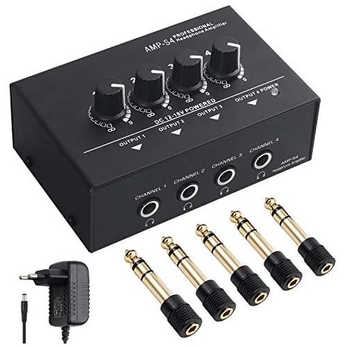  [아마존베스트]Neoteck Portable 4 Channel Stereo Headphone Amplifier - Professional Multi-Channel Mini Headphone Splitter Amplifier with Symmetrical TRS Headphone Output and TRS Audio Input for S