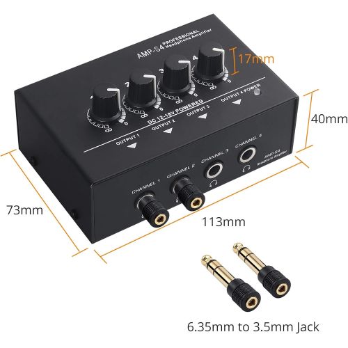  [아마존베스트]Neoteck Portable 4 Channel Stereo Headphone Amplifier - Professional Multi-Channel Mini Headphone Splitter Amplifier with Symmetrical TRS Headphone Output and TRS Audio Input for S