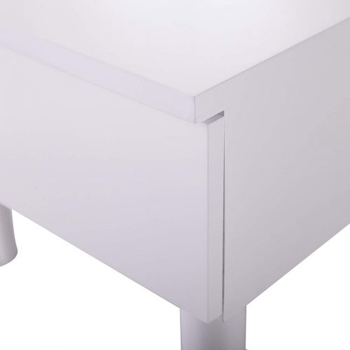  Neotheroad neotheroad Makeup Vanity Table Dressing Desk with Round Mirror 2 Sliding Drawers Jewelry Organizer Desk White