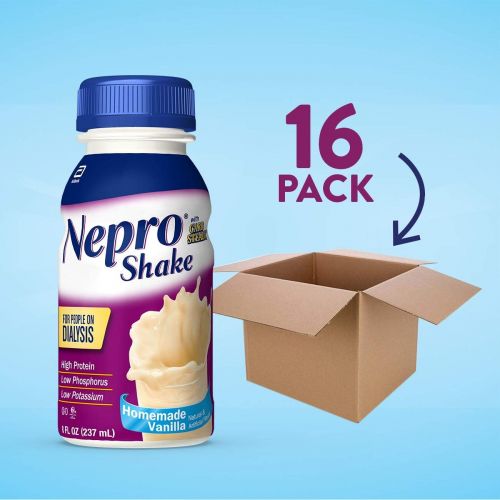  Nepro Therapeutic Nutrition Shake with 19 grams of protein, Nutrition for people on Dialysis, Vanilla, 8 fl ounces, (Pack of 16)