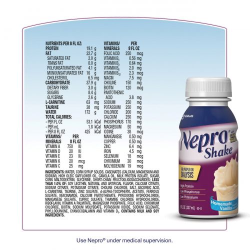  Nepro Therapeutic Nutrition Shake with 19 grams of protein, Nutrition for people on Dialysis, Vanilla, 8 fl ounces, (Pack of 16)