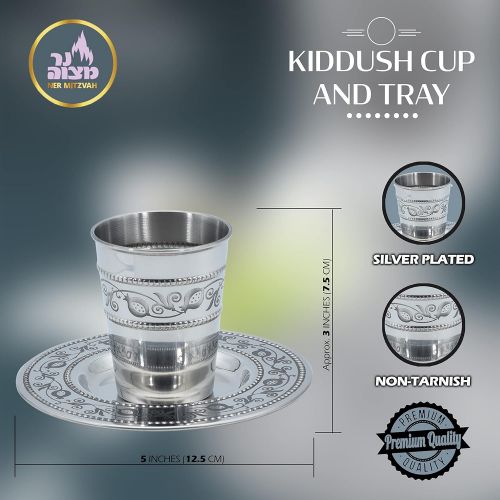  [아마존베스트]Ner Mitzvah Kiddush Cup and Tray - Premium Quality Stainless Steel Wine Cup - For Shabbat and Havdalah - Judaica Shabbos and Holiday Gift