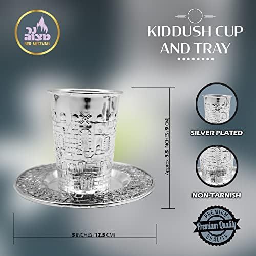  [아마존베스트]Ner Mitzvah Kiddush Cup and Tray - Premium Quality Nickel Plated Wine Cup- For Shabbat and Havdalah - Judaica Shabbos and Holiday Gift - Jerusalem Design