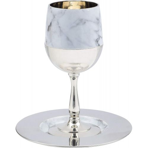  [아마존베스트]Ner Mitzvah Tall Kiddush Cup and Tray - Premium Quality Marble and Chrome Goblet With Stem - Shabbat and Havdalah Goblet - Judaica Shabbos and Holiday Gift -6 Tall