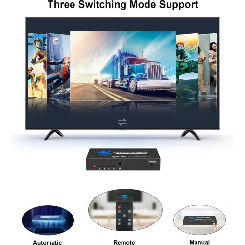  HDMI Switch with Remote 5 Port 4K 60Hz, NerdEthos 5 in 1 Out HDMI Switcher Hub Selector Box Supports Ultra HD Dolby Vision, High Speed (Max to 18.5Gbps), HDR10, HDMI 2.0 HDCP 2.2 &
