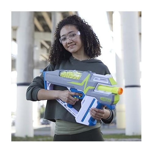 너프 NERF Hyper Mach-100 Fully Motorized Blaster, 80 Hyper Rounds, Eyewear, Up to 110 FPS Velocity, Easy Reload, Holds Up to 100 Rounds