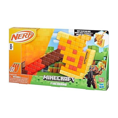 너프 Nerf Minecraft Firebrand, Dart Blasting Axe, 6 Nerf Elite Foam Darts, Design Inspired by Minecraft Axe in The Game, Pull Down Priming, Minecraft Toys