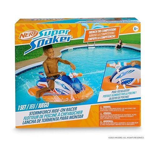 너프 NERF Super Soaker Stormforce Ride-On Racer - Inflatable Pool Float with Pool-Fed Mega Water Blaster