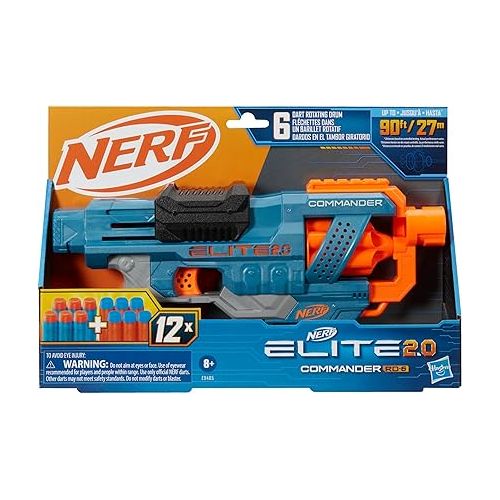 너프 NERF Elite 2.0 Commander RD-6 Dart Blaster, 12 Darts, 6-Dart Rotating Drum, Outdoor Toys, Ages 8 and Up