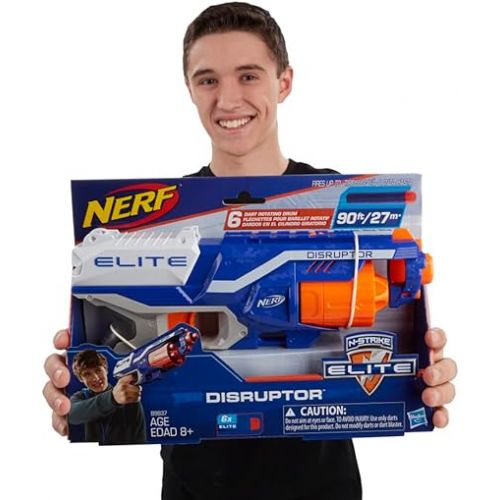 너프 NERF Disruptor Elite Blaster - 6-Dart Rotating Drum, Slam Fire, includes 6 Official Nerf Elite Darts - for Kids, Teens, Adults