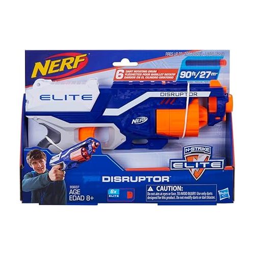 너프 NERF Disruptor Elite Blaster - 6-Dart Rotating Drum, Slam Fire, includes 6 Official Nerf Elite Darts - for Kids, Teens, Adults