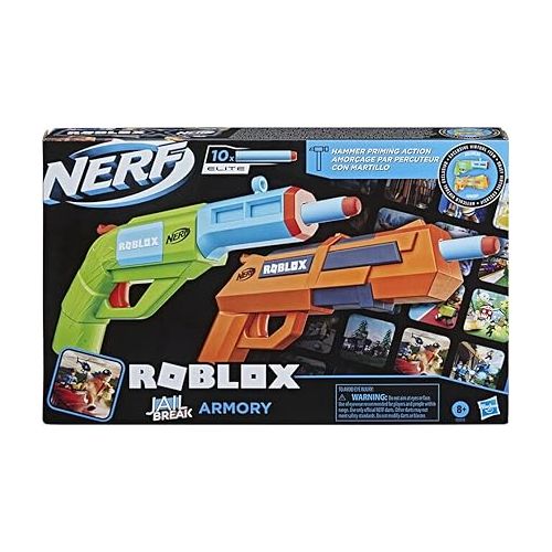 너프 NERF Roblox Jailbreak: Armory, includes 2 Hammer-Action Blasters, 10 Elite Darts, Code to Unlock in-Game Virtual Item