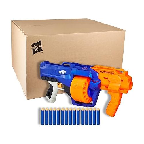 너프 NERF SurgeFire Elite Blaster, 15-Dart Rotating Drum, Slam Fire, Includes 15 Official Nerf Elite Darts (Amazon Exclusive)