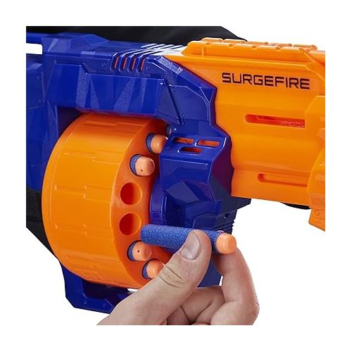 너프 NERF SurgeFire Elite Blaster, 15-Dart Rotating Drum, Slam Fire, Includes 15 Official Nerf Elite Darts (Amazon Exclusive)