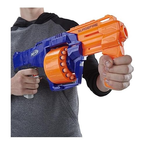 너프 NERF SurgeFire Elite Blaster, 15-Dart Rotating Drum, Slam Fire, Includes 15 Official Nerf Elite Darts (Amazon Exclusive)