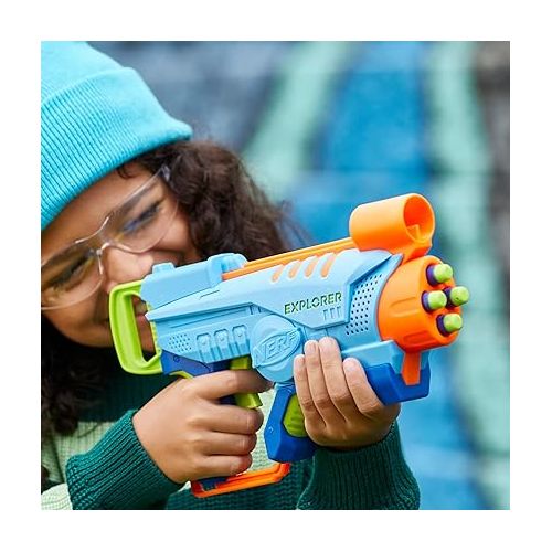 너프 NERF Elite Junior Explorer Easy-Play Toy Foam Blaster, 8 Darts for Kids Outdoor Games, Ages 6 & Up