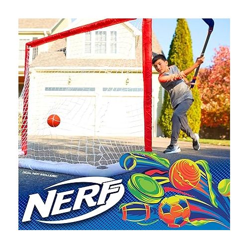 너프 NERF FLEXPLAY Kids Hockey Stick and Ball Set - Indoor & Outdoor Street Hockey Set - Adjustable Height Stick - Street Hockey Ball Included