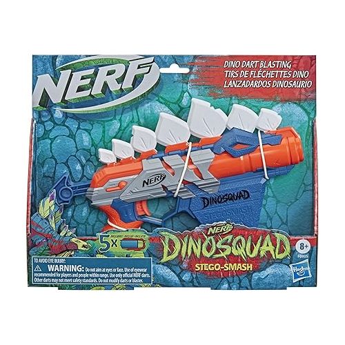 너프 Nerf DinoSquad Stego-Smash Dart Blaster, 5 Nerf Elite Darts, Kids Outdoor Toys, Dinosaur Toys for 8 Year Old Boys and Girls and Up, Stegosaurus Dinosaur Design