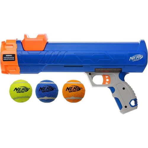 너프 Nerf Dog 12in Blaster w/o Ball Clip 3 2in Squeak Tennis Balls - Opaque Blue/Orange/Gray and Orange and Blue and Green