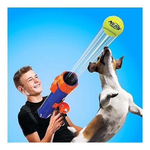 너프 Nerf Dog 12in Blaster w/o Ball Clip 3 2in Squeak Tennis Balls - Opaque Blue/Orange/Gray and Orange and Blue and Green