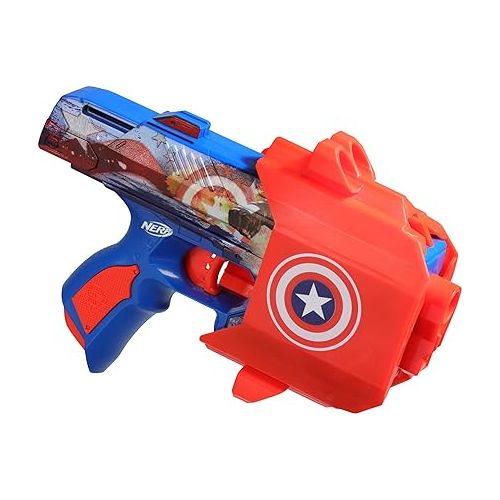 너프 NERF Marvel Captain America Dart Blaster, 10 Elite Darts, Holster, Toy Foam Blasters for 8 Year Old Boys & Girls & Up