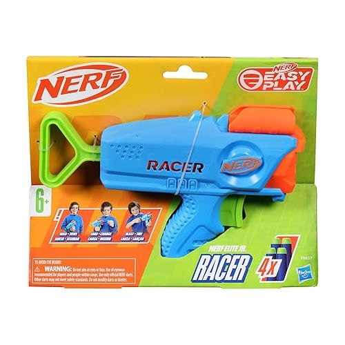 너프 NERF Elite Junior Racer Easy Play Dart Blaster, 4 Nerf Elite Darts, Nerf Blaster Outdoor Toys for 6 Year Old Boys & Girls & Up