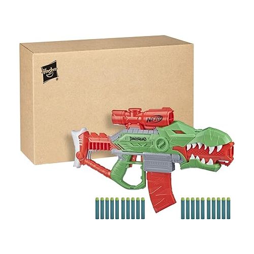 너프 Nerf DinoSquad Rex-Rampage Motorized Dart Blaster, 10-Dart Clip, 20 Official Darts, 10-Dart Storage- T-Rex Dinosaur Design