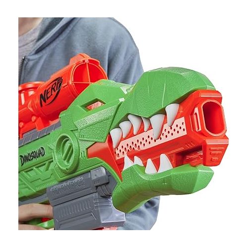 너프 Nerf DinoSquad Rex-Rampage Motorized Dart Blaster, 10-Dart Clip, 20 Official Darts, 10-Dart Storage- T-Rex Dinosaur Design