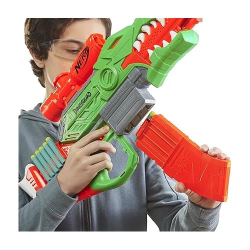 너프 Nerf DinoSquad Rex-Rampage Motorized Dart Blaster, 10-Dart Clip, 20 Official Darts, 10-Dart Storage- T-Rex Dinosaur Design