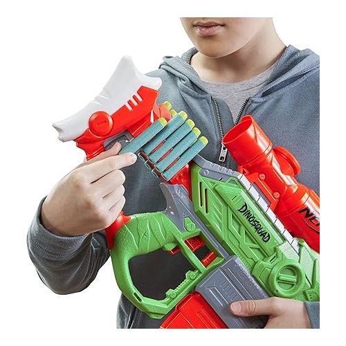 너프 Nerf DinoSquad Rex-Rampage Motorized Dart Blaster, 10-Dart Clip, 20 Official Darts, 10-Dart Storage- T-Rex Dinosaur Design