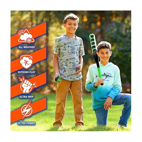 너프 NERF Power Blast Kids Baseball Bat and Ball Set - Kids Plastic Baseball Bat with Extra Grip and Power Bands - Official Plastic Baseball Set