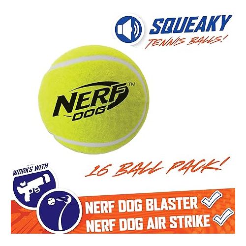 너프 Nerf Dog 16-Piece Dog Toy Gift Set, Includes 16 2.5in Squeak Tennis Balls and a 10.25in Bucket, Nerf Tough Material, Green