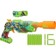 NERF Zombie Driller Dart Blaster, 16 Nerf Elite Darts, Rotating 5 Dart Cylinder, Removable Scope, Outdoor Games, Ages 8+