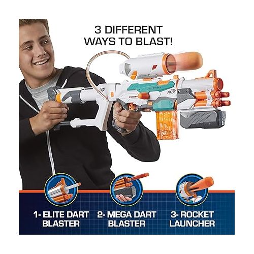 너프 Nerf Modulus Tri-Strike Blaster, Mega Barrel, Rocket Launcher, Clip, 1 Rocket, Kids Outdoor Games (Amazon Exclusive)