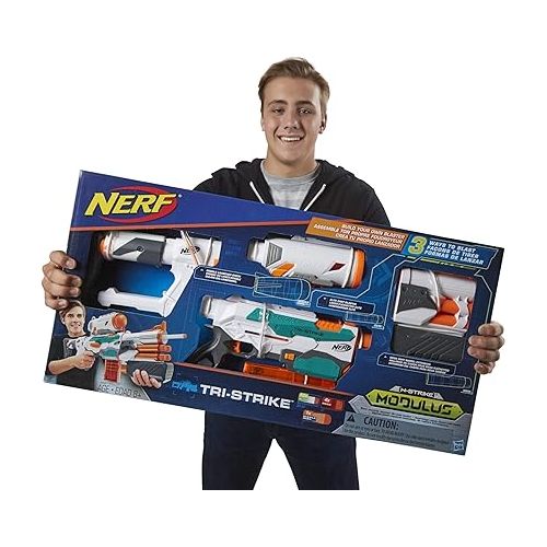 너프 Nerf Modulus Tri-Strike Blaster, Mega Barrel, Rocket Launcher, Clip, 1 Rocket, Kids Outdoor Games (Amazon Exclusive)