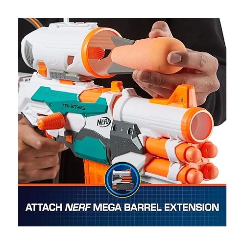 너프 Nerf Modulus Tri-Strike Blaster, Mega Barrel, Rocket Launcher, Clip, 1 Rocket, Kids Outdoor Games (Amazon Exclusive)