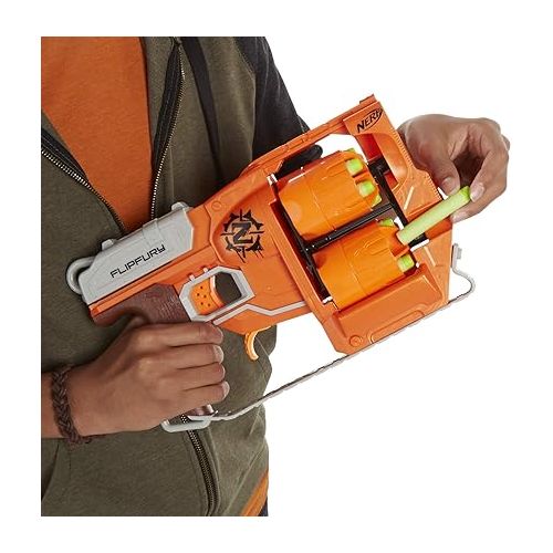 너프 NERF Zombie Strike FlipFury Blaster - 2 Flipping 6-Dart Drums - Fire 6 Darts, Flip, Fire 6 More - 12 Nerf Zombie Strike Elite Darts (Amazon Exclusive)