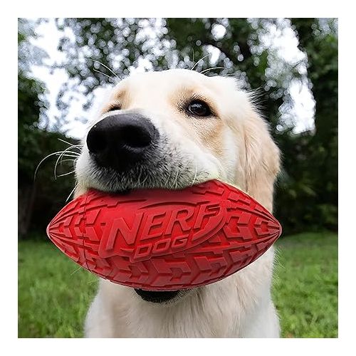 너프 Nerf Dog Tire Football Dog Toy with Interactive Squeaker, Lightweight, Durable and Water Resistant, 6 Inch Diameter for Medium/Large Breeds, Single Unit, Red