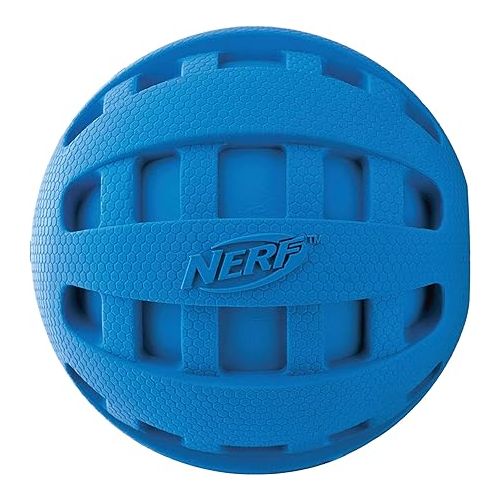 너프 Nerf Dog Rubber Ball Dog Toy with Checkered Squeaker, Lightweight, Durable and Water Resistant, 4 Inch Diameter for Medium/Large Breeds, Single Unit, Blue