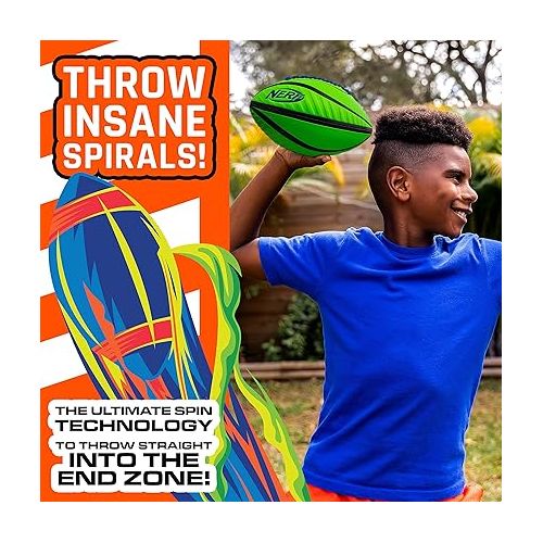 너프 NERF Spiral Grip Football - Junior and Mini Sizes - Patented Spacelace for Ultimate Spirals - Machine Stitched Construction - Pump Included